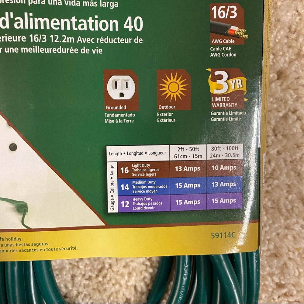 40ft Green Extension Cord